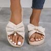 2024  Высококачественная женская обувь Летняя мода Открытый носок Женские шлепанцы Однотонные с бантом Большой размер Плоская подошва