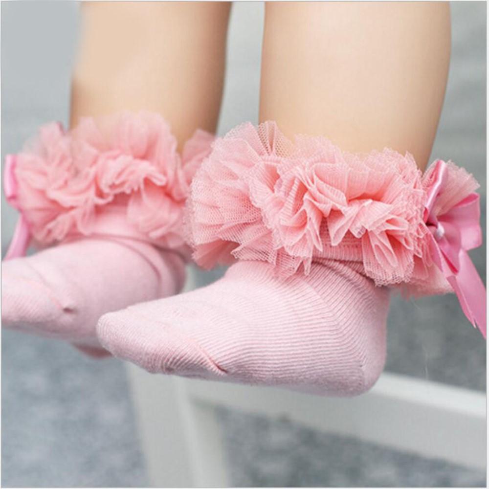 Girls Princess Tutu Socks Baby Knee Bellow Sock Ruffles Cotton Kids Ankle Socks Pography Silk Ribbon Bowknot Lace Sock
