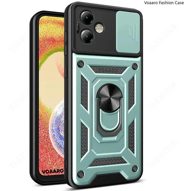 For Motorola Moto G14 4G G54 G84 5G Slide Lens Camera Protection Shockproof Armor Case for Moto Edge 40 Pro Neo 30 Ultra Magnetic Ring Holder Cover