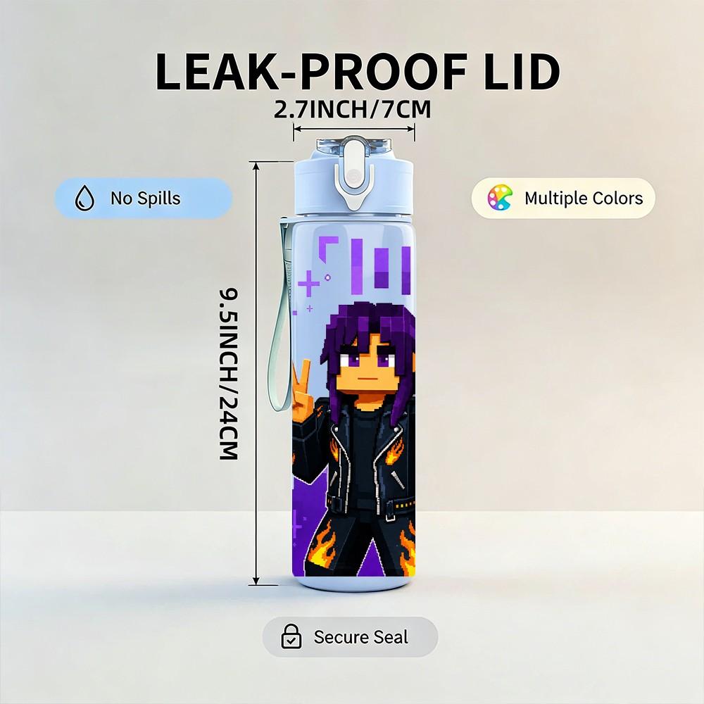 1PC Purple Rock Girl Character 750ml Color Plastic Sports Water Bottle Leakproof Flip Straw Lid Suitable for Sports Office Home Use