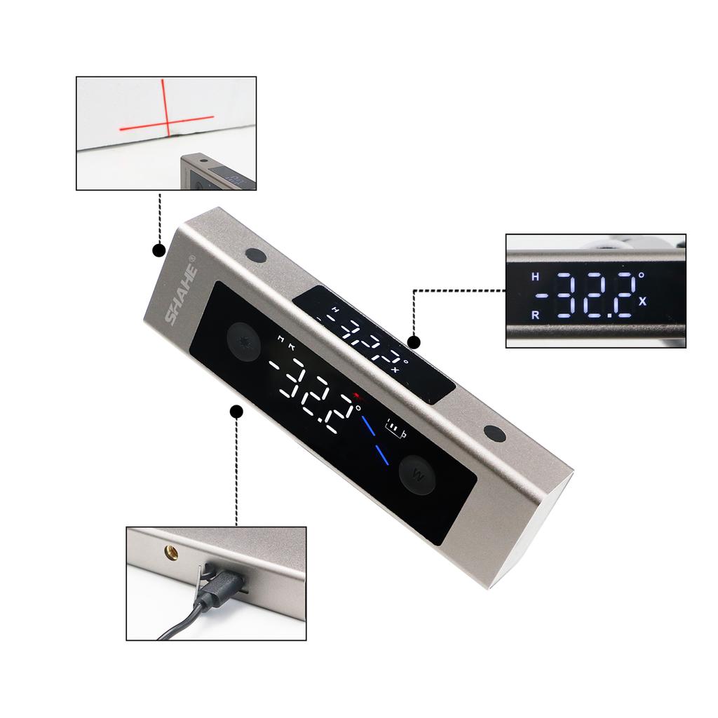 SHAHE Protractor With Cross Line Laser ,2 in 1 Laser Level Digital Inclinometer Rechargeable Laser Protractor Angle Ruler