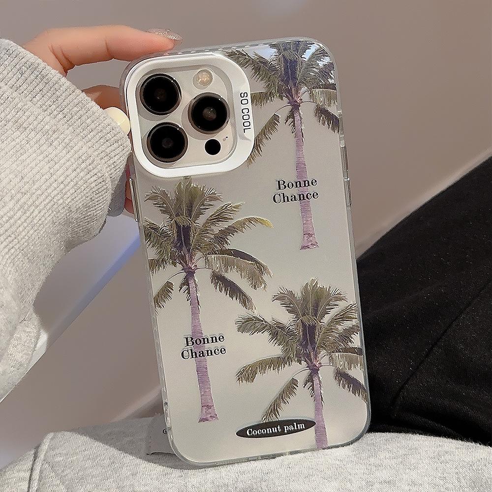 Trendy coconut tree electroplated iPhone 15 case suitable for 16 Pro Max, 12, Apple 13, 17, anti-drop