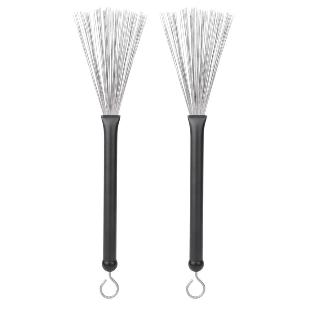 2PCS Black Drum Brushes Plastic+Metal Steel Wire Stick Brush Drum Sticks Brush  For Jazz Drum Set