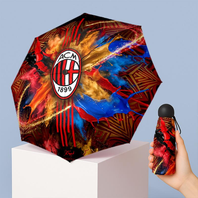 AC Milan Рисунок Печатный Мини 5 Сложений 8 Спиц Компактный Зонт Ветрозащитный Водонепроницаемый Легкий Портативный Складной