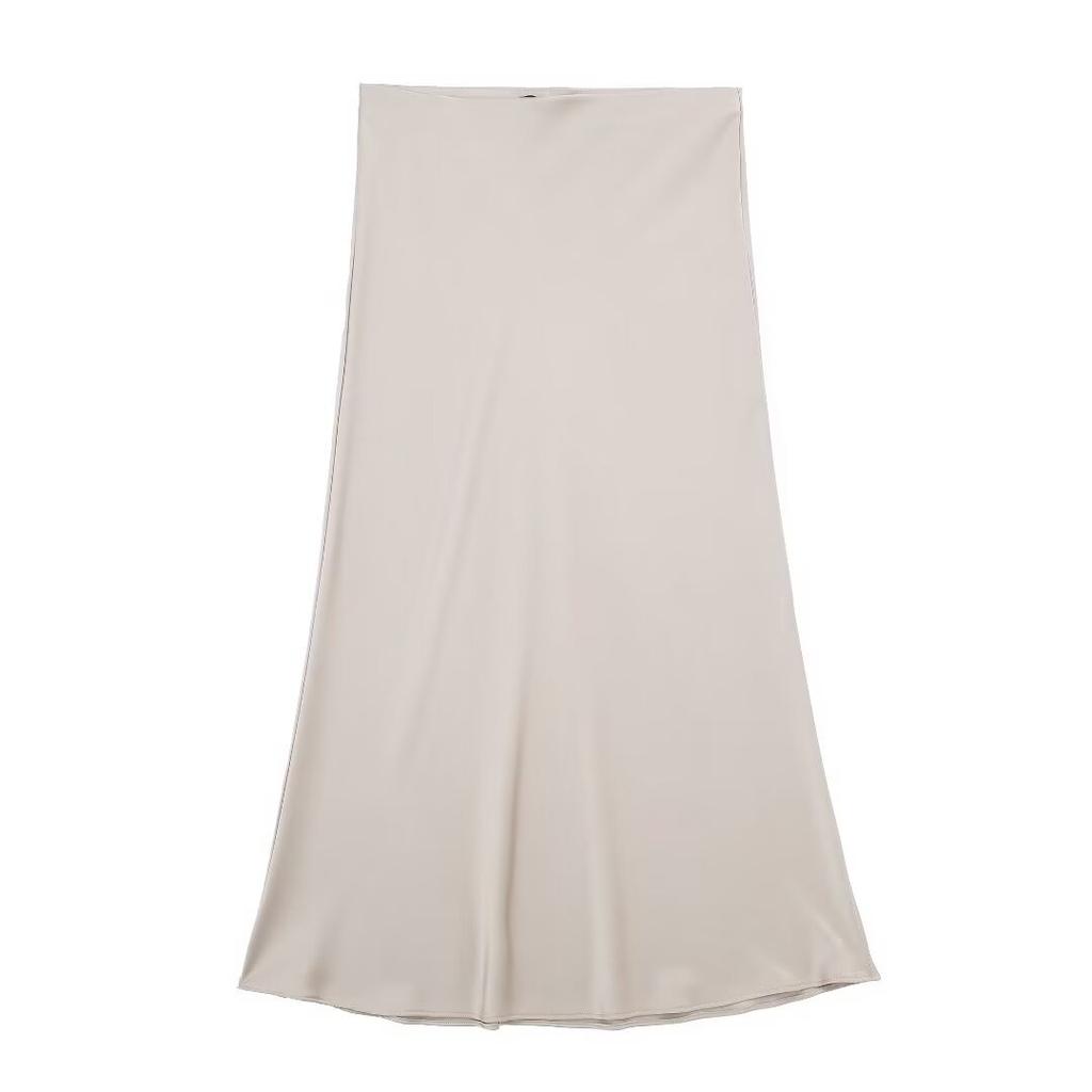 European and American style, new women's clothing, fashionable, casual silk satin texture Midi skirt 5427/453