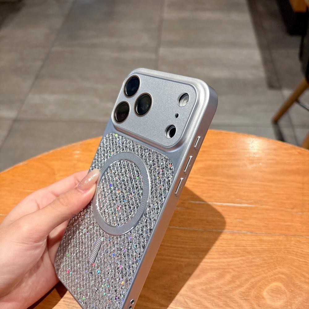 Модный Матовый Блестящий Пайетка Для Чехла Телефона MagSafe Для iPhone 17 16 15 14 Pro Max Бампер Кристальная Линза Камеры Магнитная Крышка