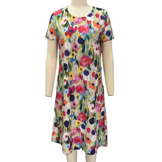 Женское летнее платье с цветочным принтом, повседневное платье миди с коротким рукавом и круглым вырезом, свободное платье-сарафан в стиле бохо для пляжного отдыха