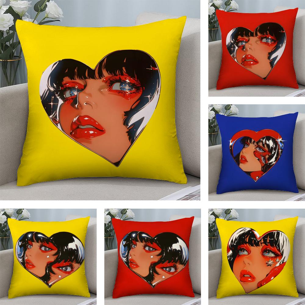 Creative Loving Woman Cushion Cover Soft Plush Fabric Double-Sided Printed Sofa Cushion Cover for All Seasons Home Decor Gift
