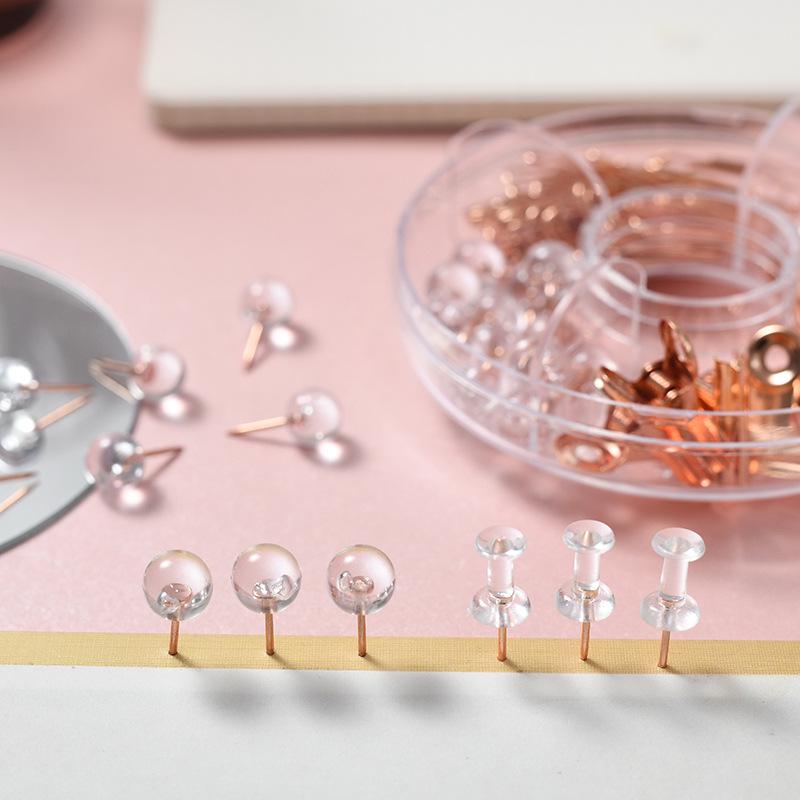 Набор из розово-золотых кнопок и скрепок с длинным хвостом — креативный офисный комплект