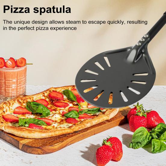 6-Inch Round Pizza Turning Peel Long Handle Non-stick Lightweight Perforated Anodized Aluminum Alloy Homemade Pizza Turner Spinner