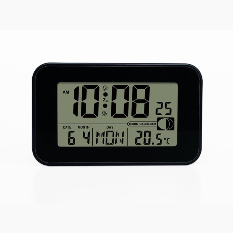 Большой цифровой LCD-часы с ночным освещением, календарем, отображением температуры и фаз Луны для спальни, гостиной