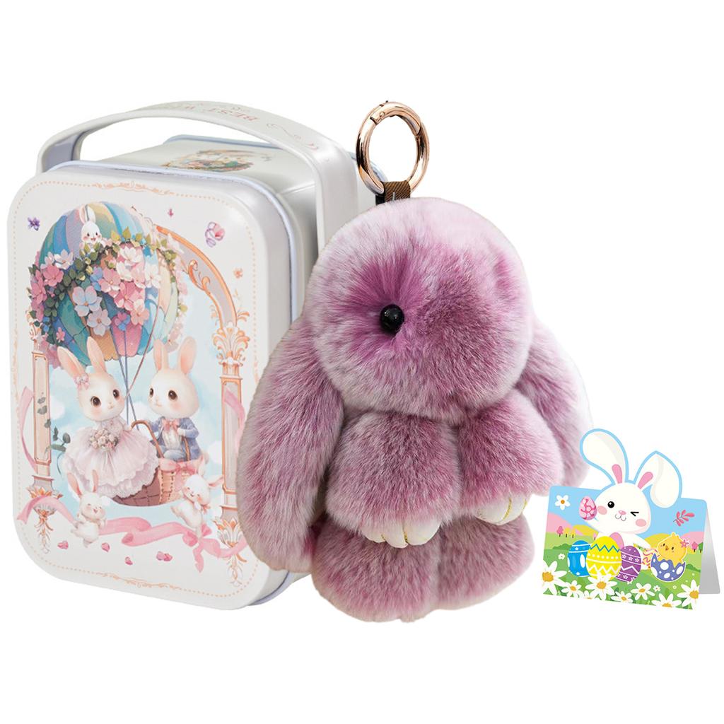Bunny Lucky Keychains with Tin Box & Best Wishes Card Bunny Cute Plush Keychain for Bags Backpacks Rabbit Charm Easter Gifts