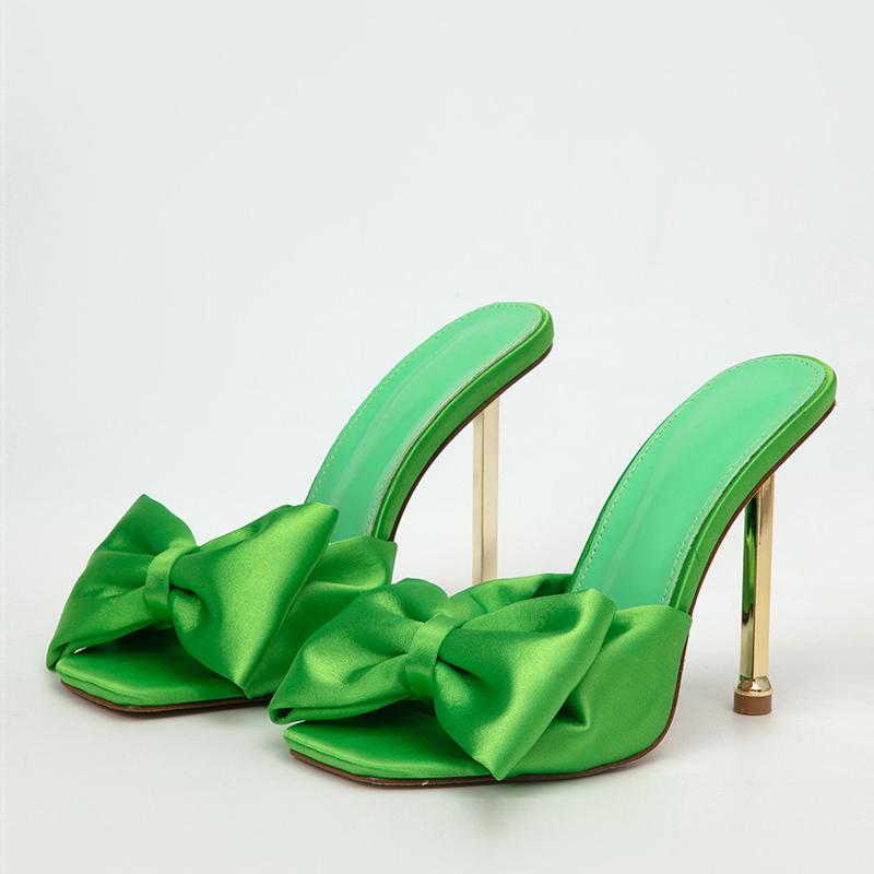 Мода Мода Вечеринка Металл Высокие Каблуки Тапочки Женские Шелк Бант-бабочка Дизайнерские Гладиаторские Сандалии Открытый Носок Летняя Женская Обувь Туфли