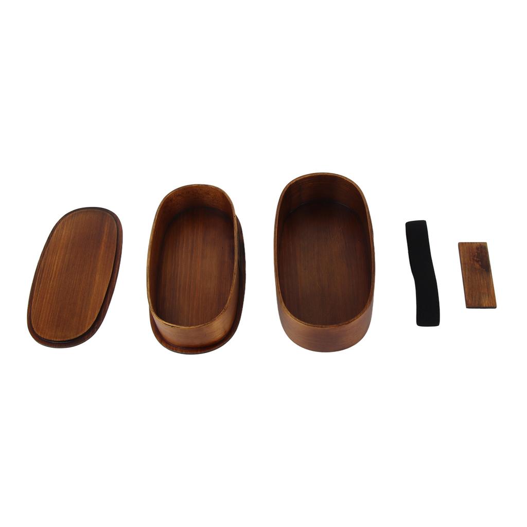 Lunch Box Set Japanese   Wooden Food Storage Container for Students Workers 19x10x9.5cm