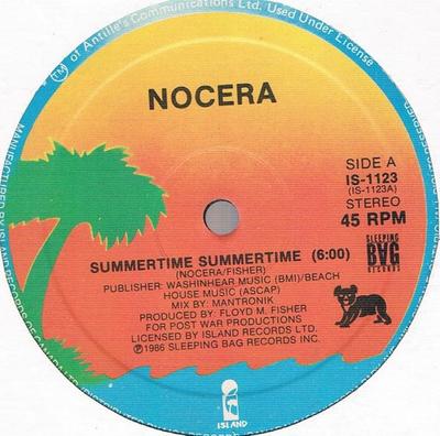12-дюймовая пластинка NOCERA Summertime Summertime IS1123 Island Records 1986 Канада Танцевальная Электроника Б/у