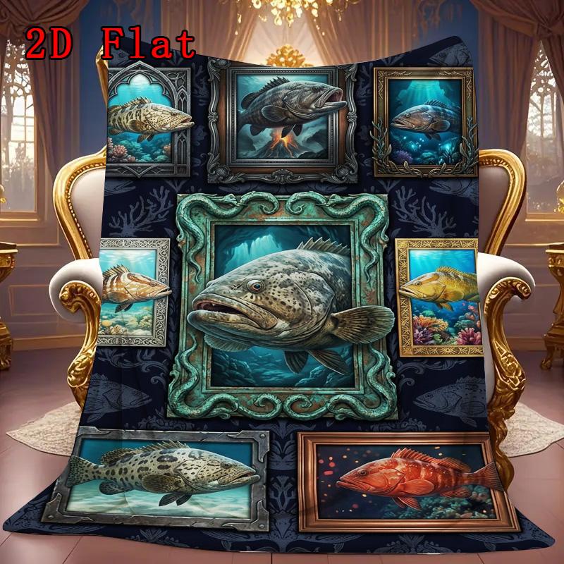 Ocean Fish Collage 2D Flat Pattern Flannel Blanket, High quality All Seasons, Home Decor, Warmth and Comfort, Perfect for Christmas Gifts.