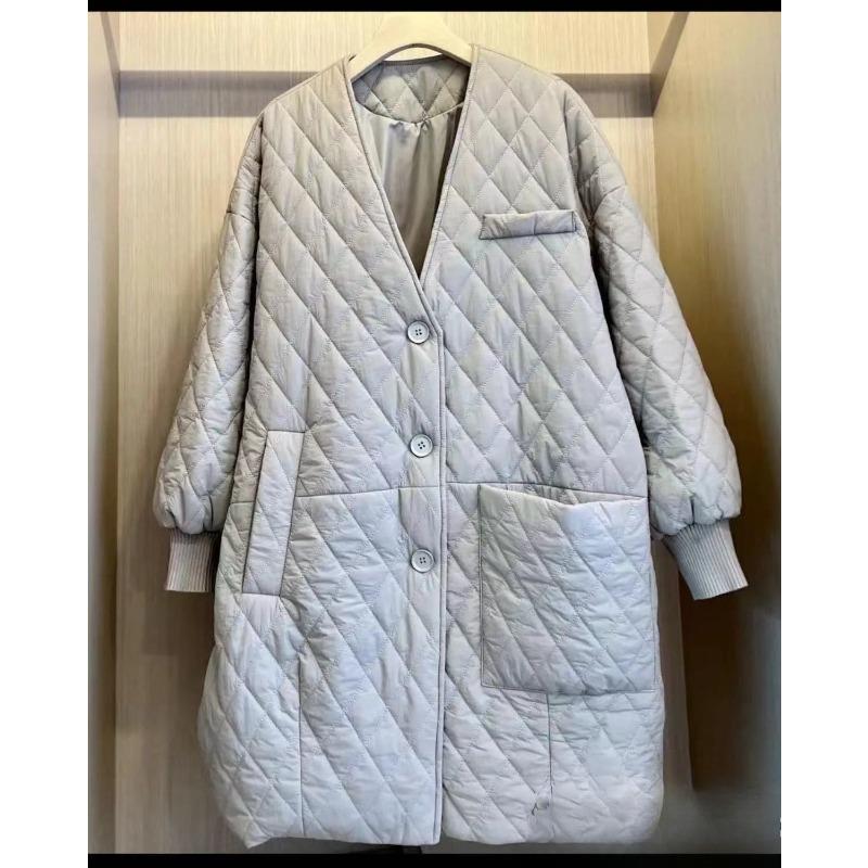 Зимнее длинное стеганое пальто свободного кроя для женщин, европейский плюс-сайз, ромбовидная стежка, нерегулярные карманы, корейский стиль