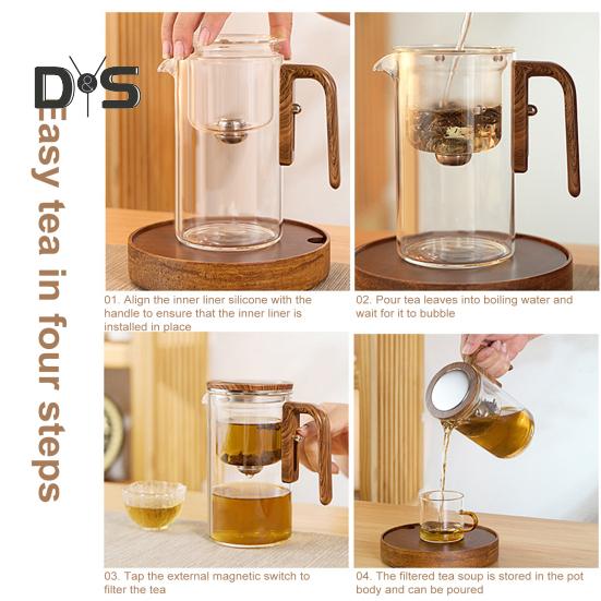 Стеклянный чайник с разделением воды, деревянная ручка, стеклянный чайник с заварочным устройством, носик без подтеков, чайник для заваривания чая