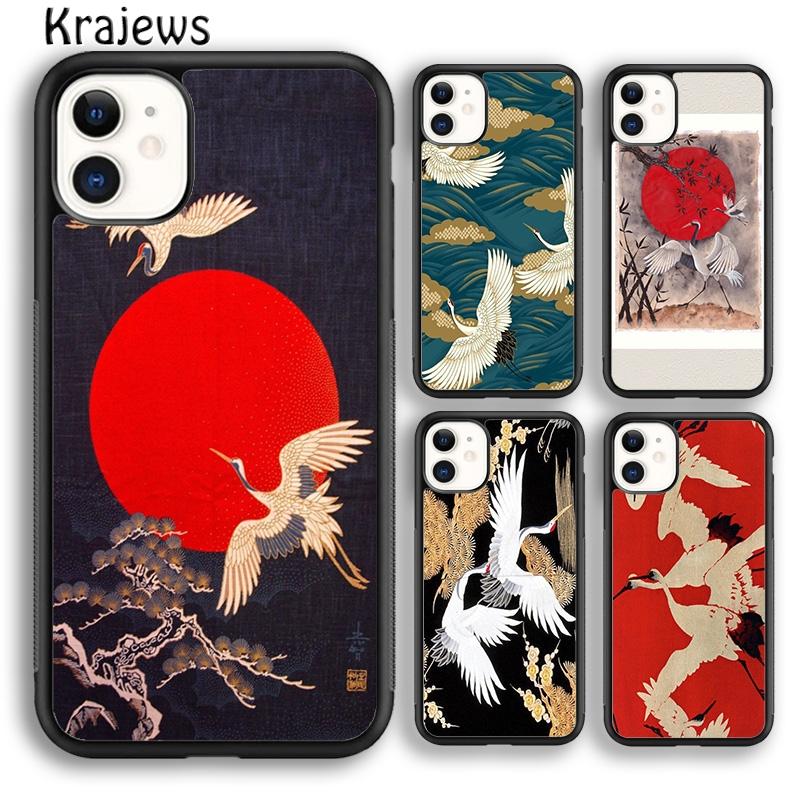 Krajews Japanese Cranes Art Phone Case Cover For iPhone 14 5 SE 6s 7 8 Plus X XR XS 11 12 13 Pro Max Samsung Galaxy S21 S22ultra