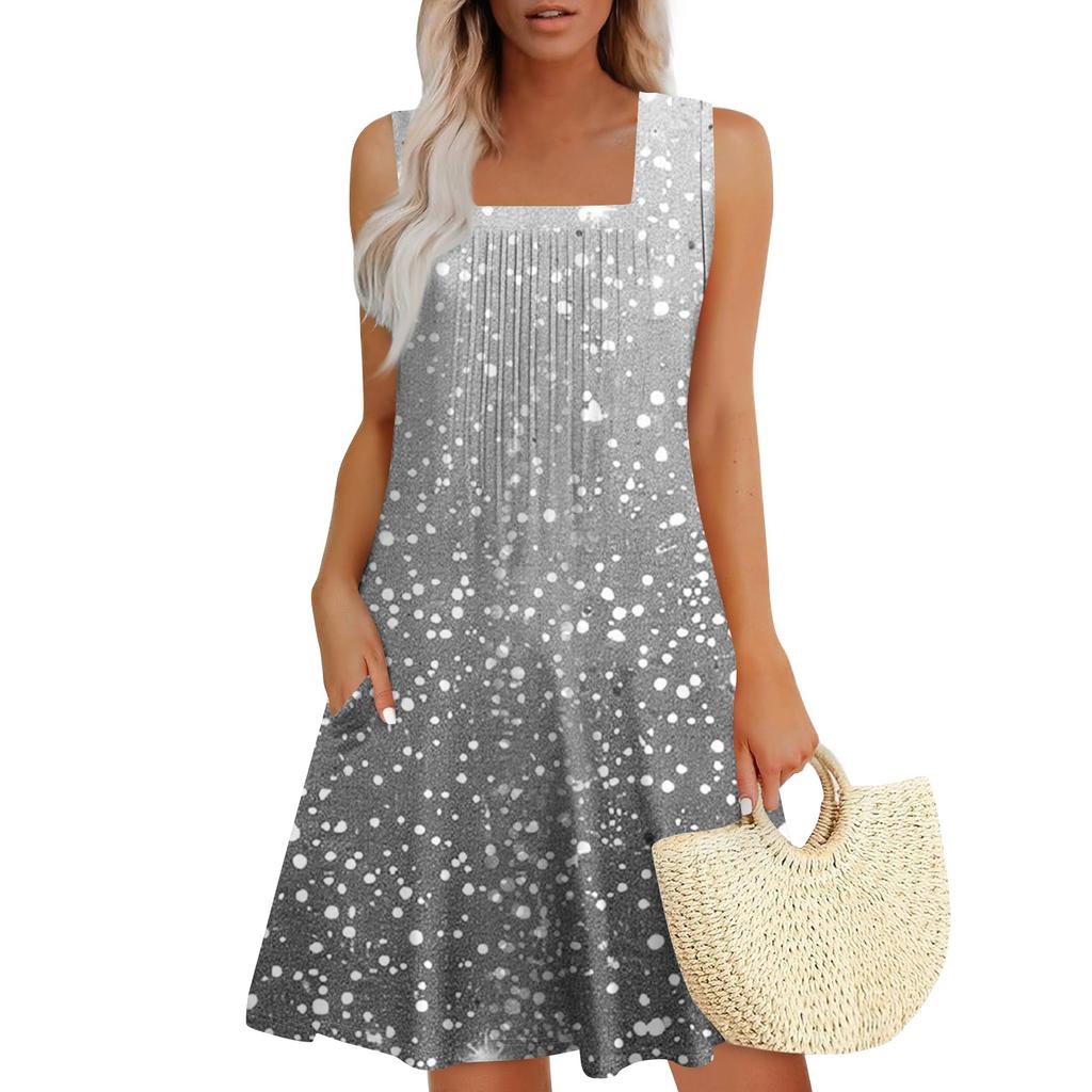 Женские летние платья Свободные сарафаны без рукавов Платье с карманами