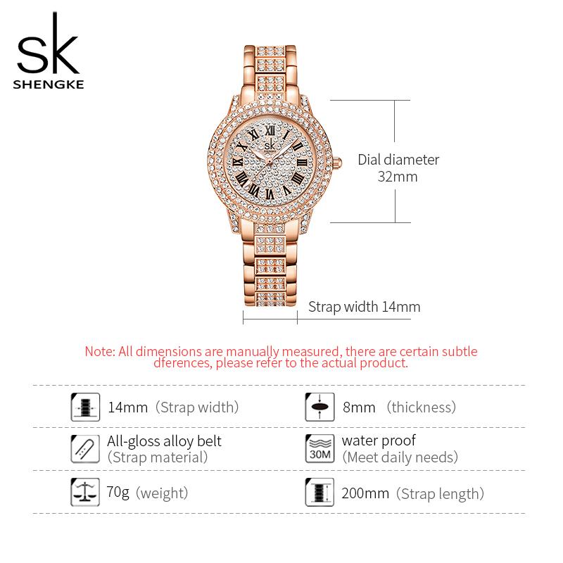 SHENGKE Роскошные роскошные женские кварцевые часы Relogio Feminino, украшенные кристаллами розового золота, романтические цветные часы
