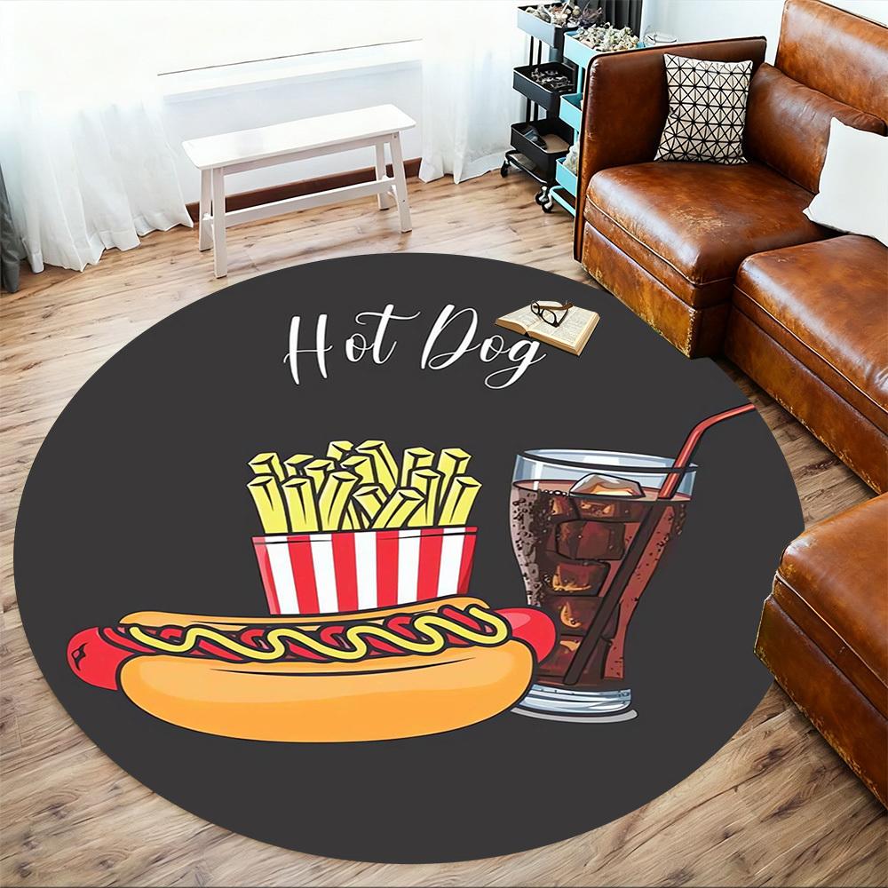 1pc Hot DogFast Food Round Chair mat Area Rug - Non-Slip, Floor Mat for Office, Bedroom, home decor Christmas Gift p0811273
