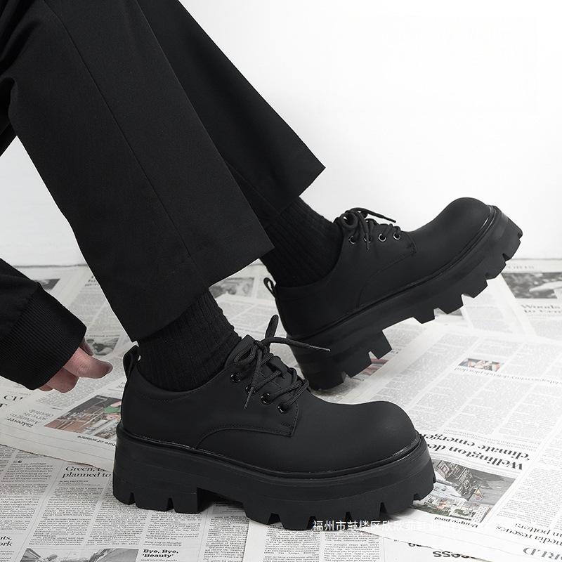 Thick-soled Heightening Shoes Derby Shoes Men's New Matte High-end Men's Casual Black British Style Small Leather Shoes