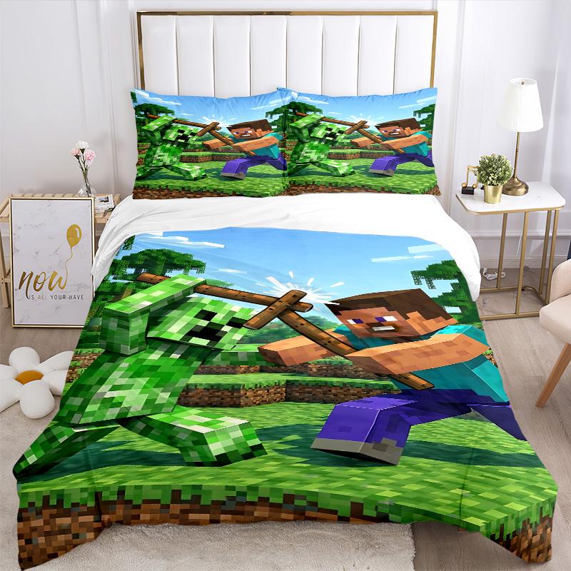 Minecraft Combat Scene Print 3Pcs Bedding Setduvet Cover With 2 Bedropillowcase Home Birthday Gift