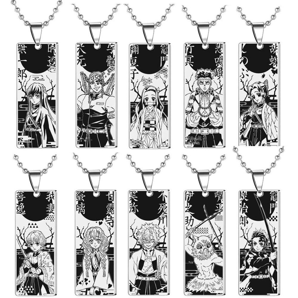 Anime Stainless Steel Demon Slayer Necklace Kimetsu No Yaiba Figure Pendant Adornment For Men Women Cosplay Jewelry Accessories