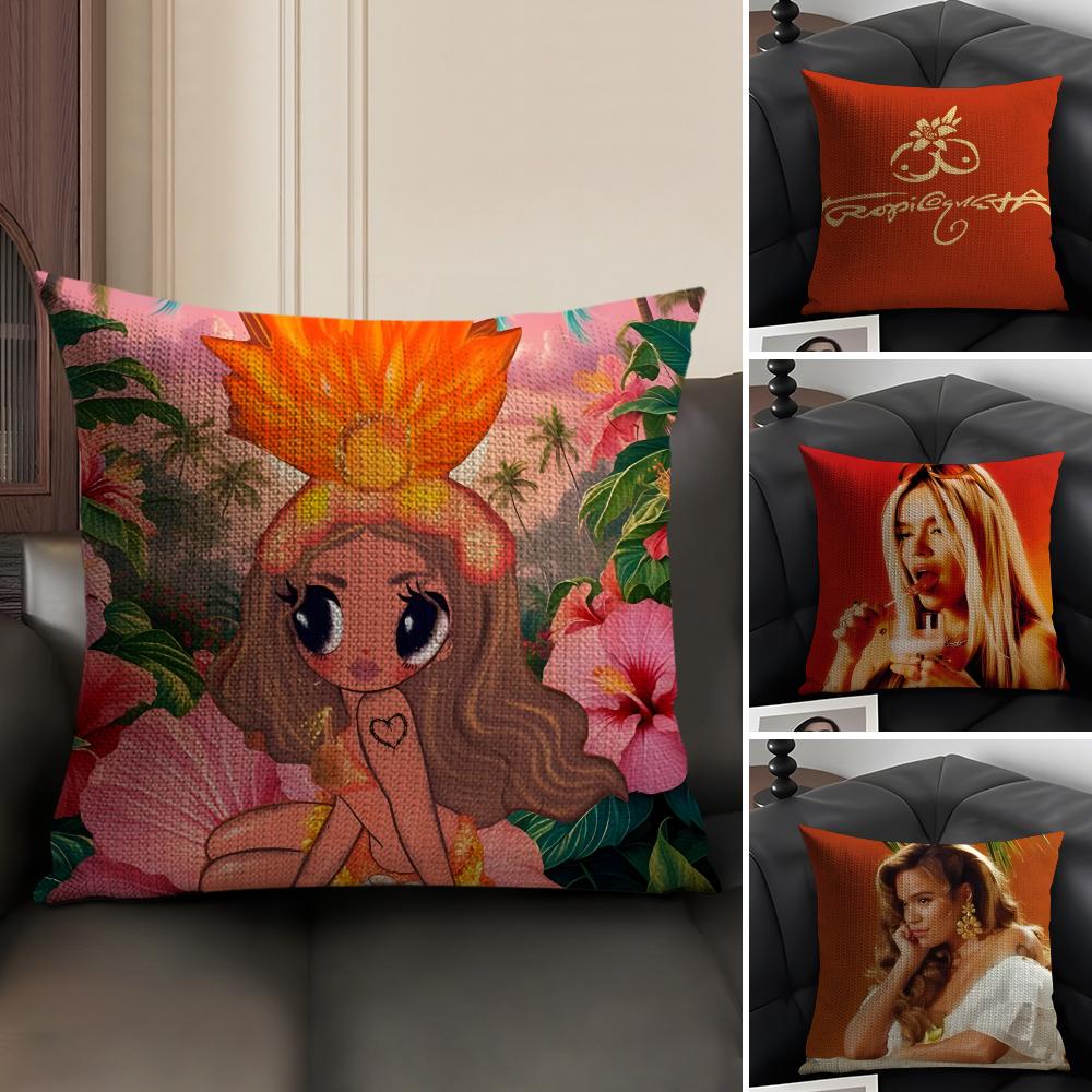 KKarol G TropicoquetA Singer Cushion Cover Natural Linen Organic Fabric DoubleSided Printing Sofa Home Decor Gift Pillow Case