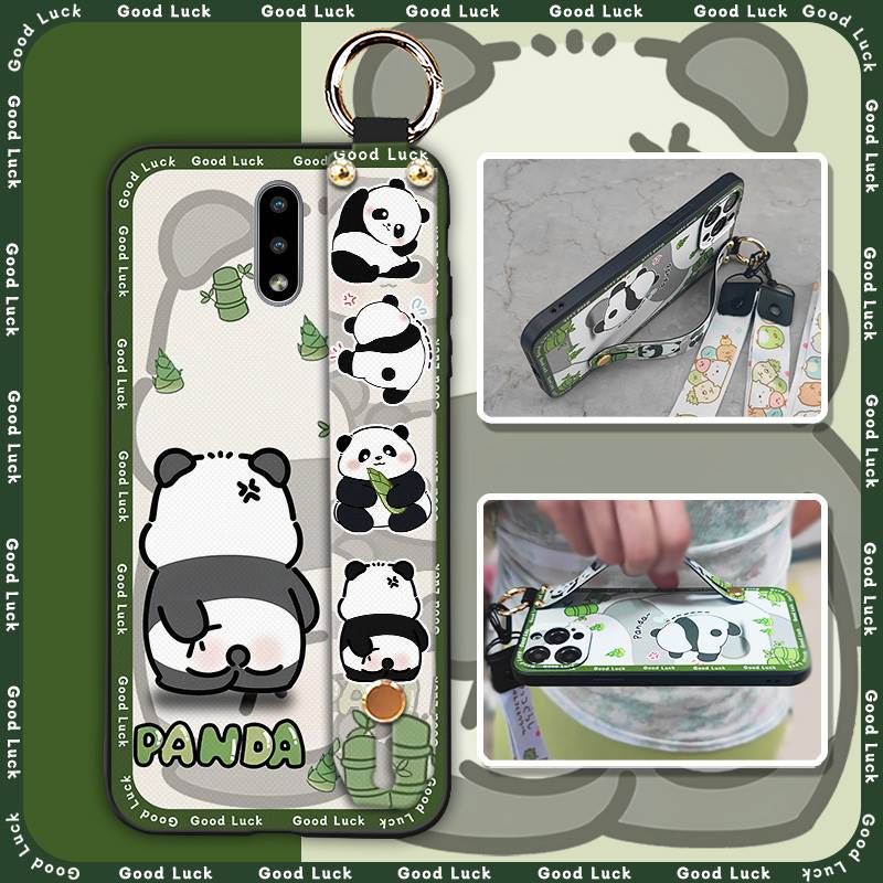 Cartoon Fashion Design Phone Case For Nokia 2.3 Wrist Strap Panda Back Cover Waterproof Anti-knock Lanyard Wristband