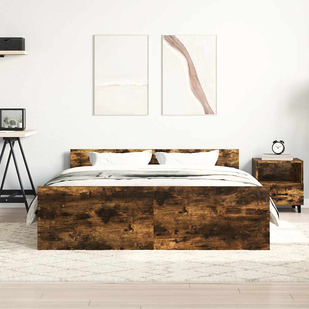 Vidaxl Rama Łóżka Z Wezgłowiem I Zanóżkiem, Przydymiony Dąb, 120X190Cm
