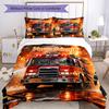 3PC Custom Name Fire Truck Heroic Scene Bedding Set Duvet Cover Closure Includes 1 Duvet Cover & 2 Pillowcases for Bedroom