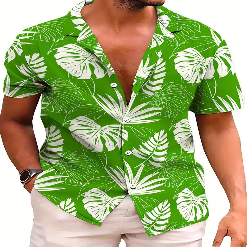 Men's Hawaiian Short Sleeved Casual Shirt with Digital Printing for Vacation Style, Suitable for Outdoor Activities
