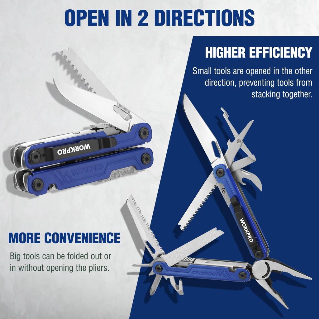 WORKPRO Multifunctional Pliers Outdoor Multi Tool Multi Pliers Folding Pliers Pliers Wire Cutter Saw File Driver Can Opener Lock Function Pouch