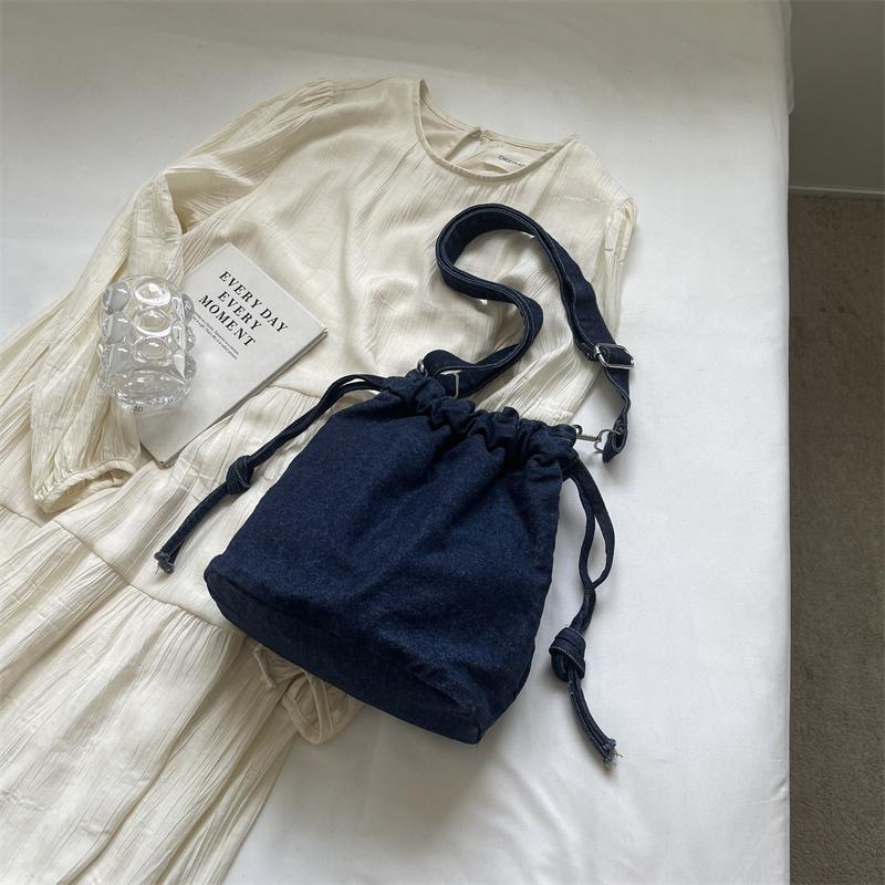 Плиссированная сумка-ведро Женская джинсовая сумка Маленькая сумка через плечо Сумка через плечо