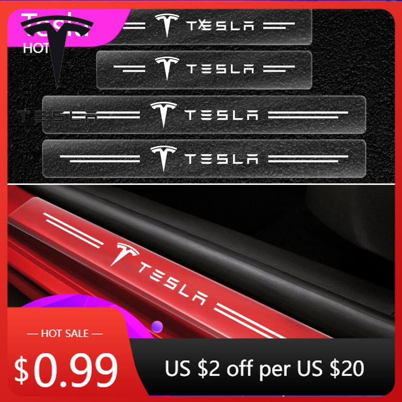 Автомобильная наклейка 2025 Новая Tesla 4 шт. Защитная накладка на порог автомобиля Прозрачная декоративная наклейка-значок Автоаксессуары для Tesla Model 3