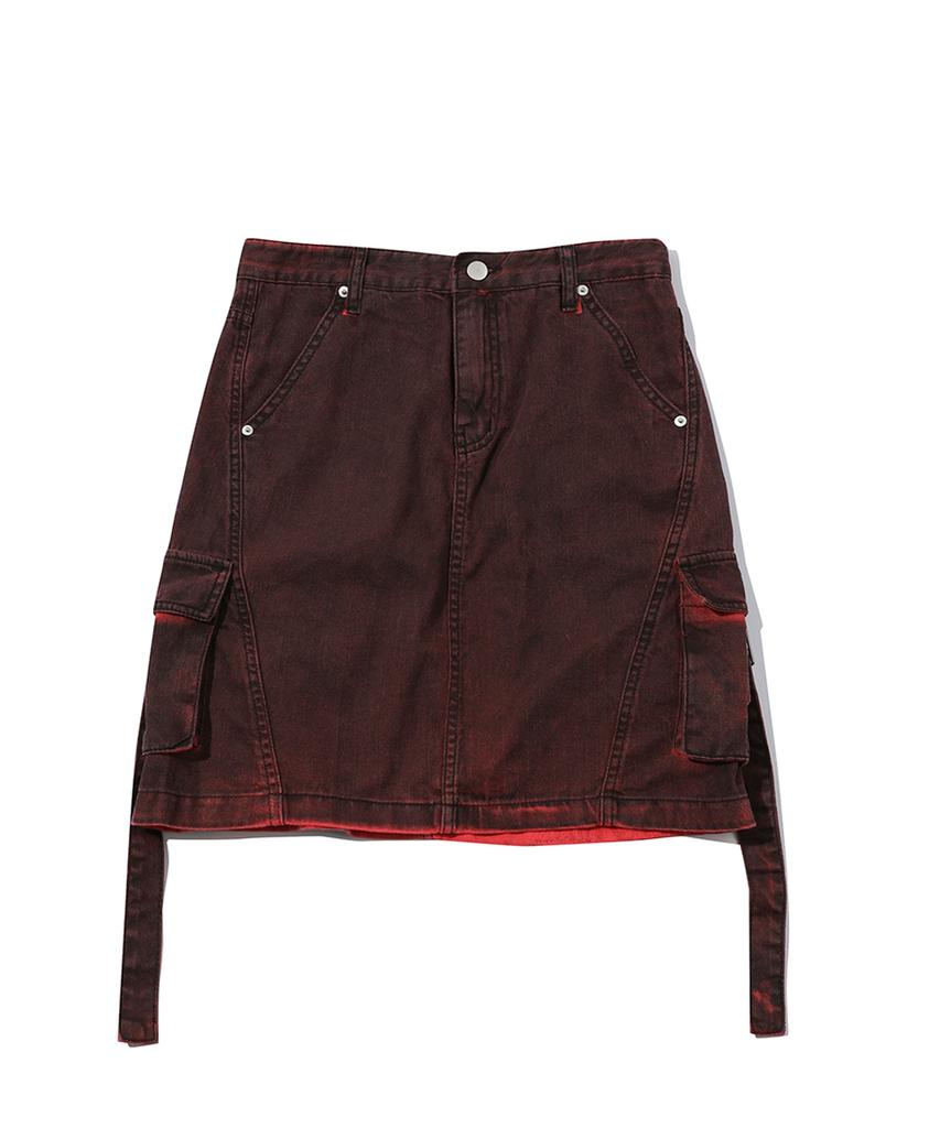 Main Booth Wild Cargo Denim Skirt(Vintage Red)