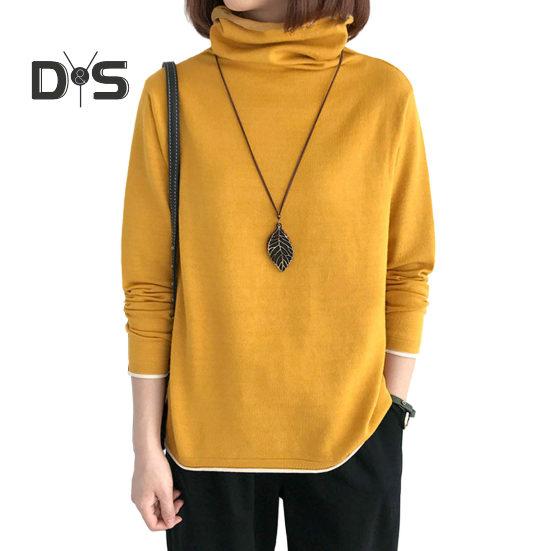 Women Top Stylish Pile Collar Solid Color T Shirts Soft Comfortable Long Sleeve Pullover for Autumn Winter