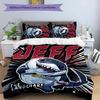 3pcs Jeff the Land Shark2 pattern bedding set duvet cover set includes duvet cover &pillowcases, perfect all season bedroom decoration & gift