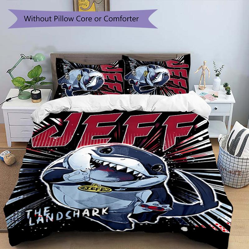 3pcs Jeff the Land Shark2 pattern bedding set duvet cover set includes duvet cover &pillowcases, perfect all season bedroom decoration & gift