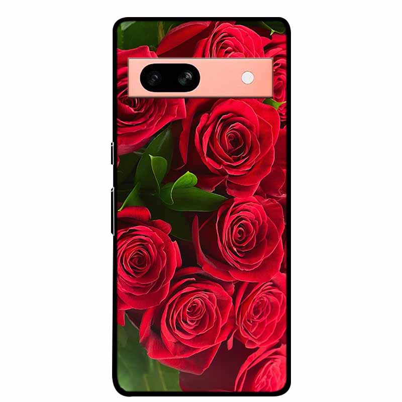 Для Google Pixel 7a 5G Чехол 6.1" Coque Цветы Черная Кромка Силикон ТПУ Мягкая Задняя Крышка Для Google Pixel7a 2023 Чехол для Телефона Fundas