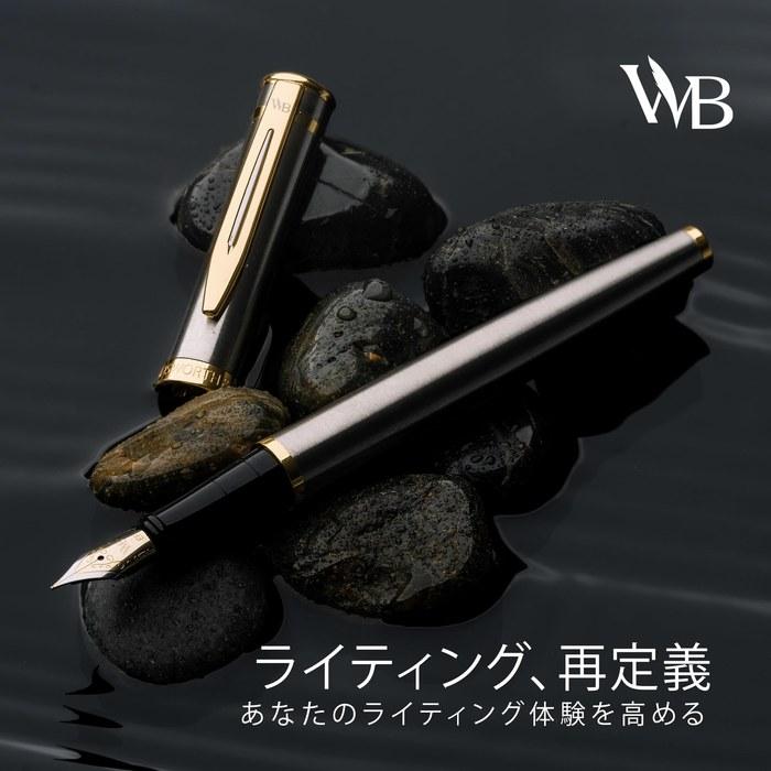 Wordsworth & Black Fountain Pen Set, 18K Glided Medium Nib, 24 Ink Cartridges, Ink Converter, Gold Finish, Calligraphy, [Silver Gold]