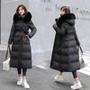 Women's Autumn And Winter Overcoat Long Knee-length Down Cotton Jacket Large Wool Collar Slim Fitting Waist Band Cotton Jacket