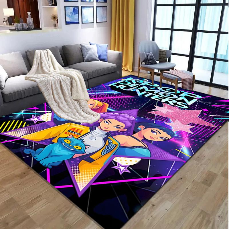 KPop Demon Hunters Pattern Rug, Indoor/Outdoor Mat, for Picnic, Gameroom, Bedroom, Office, Living Room, Home Decor Carpet, Birthday Gift