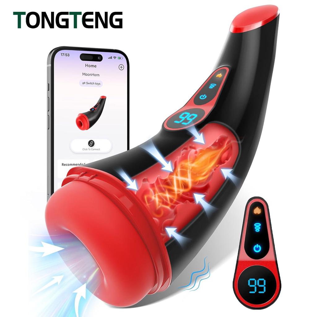 APP Control Automatic Male Masturbators Cup Penis Pump with 9 Sucking Vibrating Heating Blowjob Mens Sex Toy LCD Display for Men