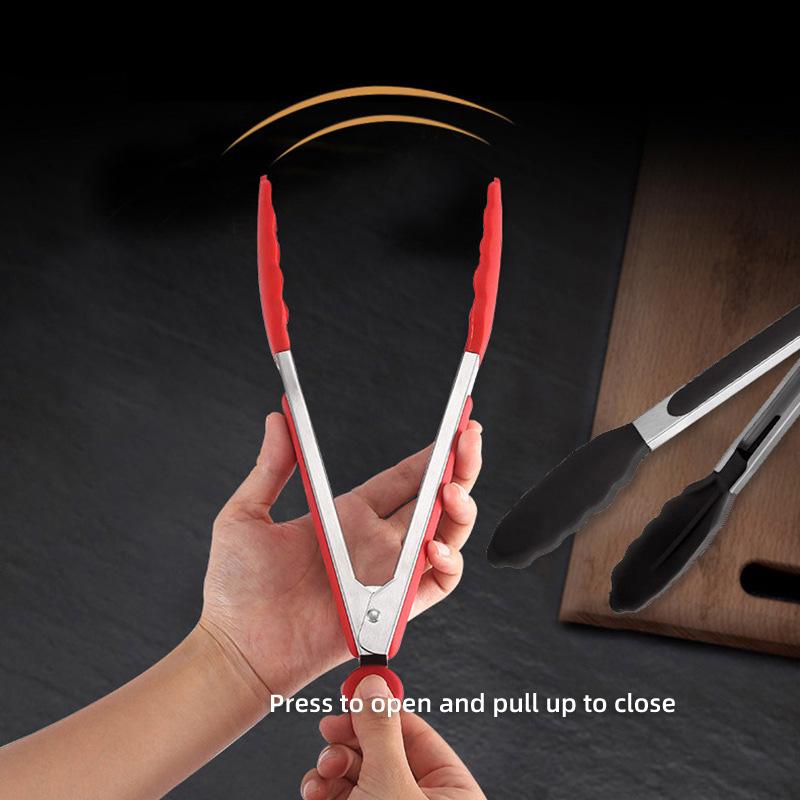 1/7/9/12inch Stainless Steel Food Clip BBQ Grill Steak Clip with Silicone Non-slip Handle Kitchen Accessories