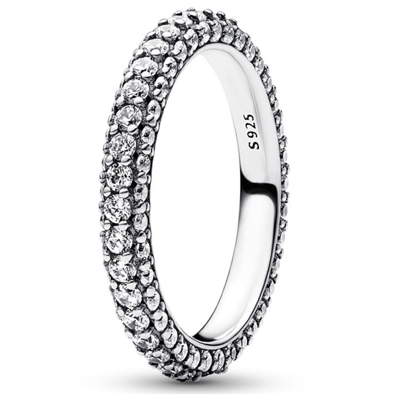 Authentic 925 Sterling Silver Love Message Herbarium Cluster Timeless Pave Single-row Rings For Women Gift Fashion Jewelry