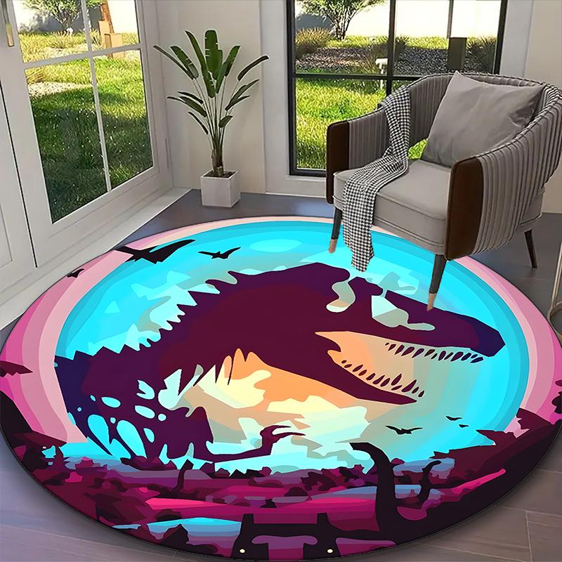 [1pc Dinosaur Office Carpet] Easy Maintenance Chair Rug for Conference Room Use, Durable Round Sofa Floor Mat