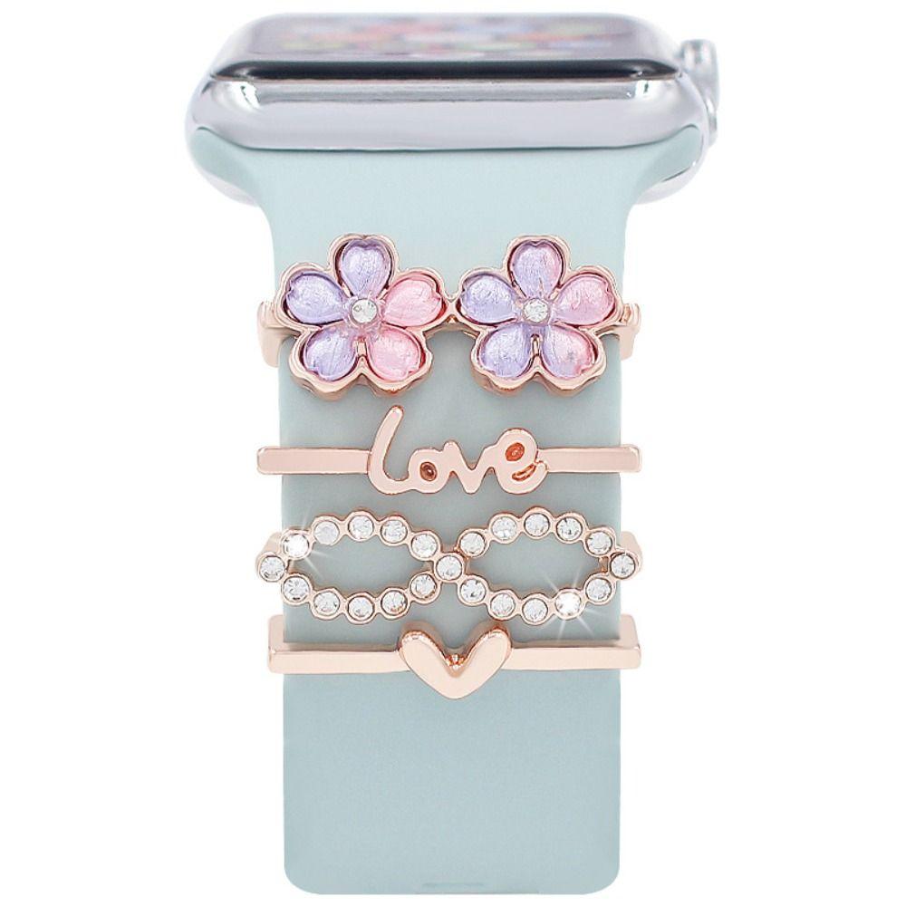 Цветочный ремешок для часов с орнаментом, металлический браслет, подвески, новый ремешок, аксессуары для Apple Watch, женский ремешок